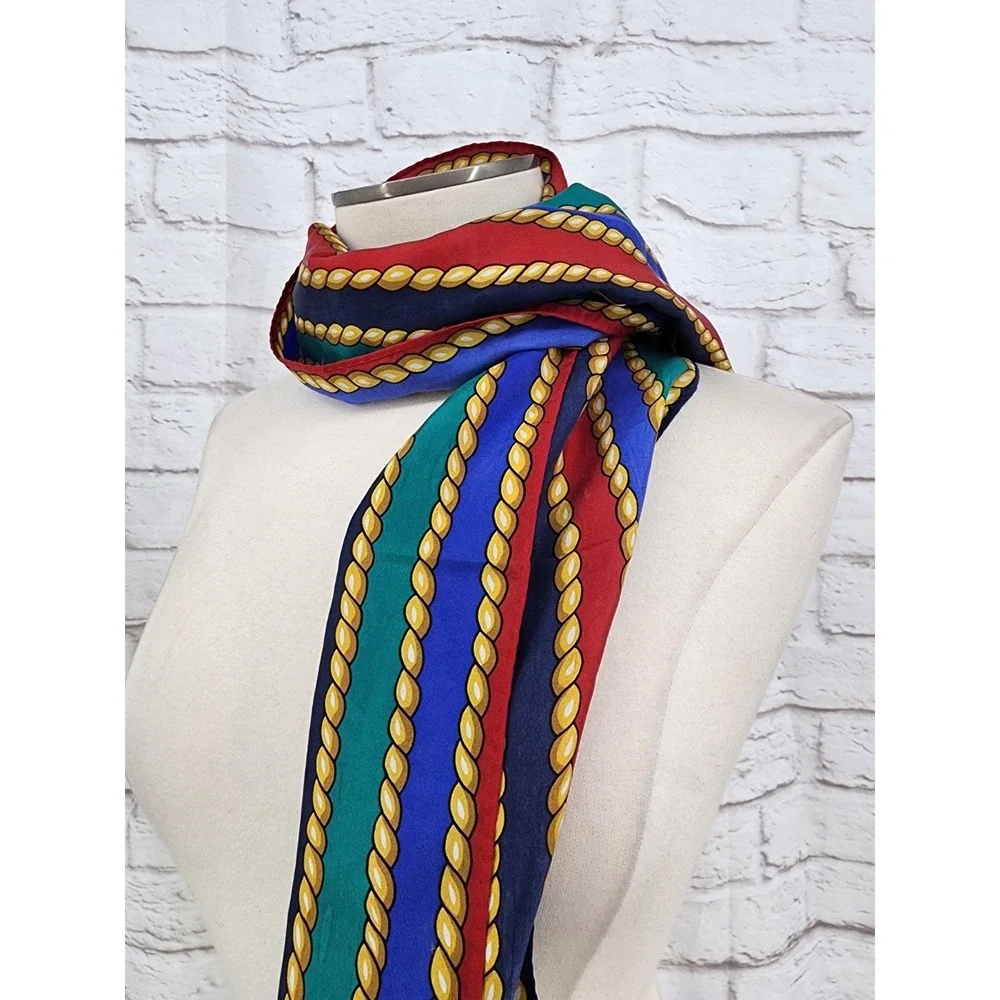 Vintage Silk? Scarf Twisted Rope Nautical Regatta Sailing 80s Glam Hand Rolled